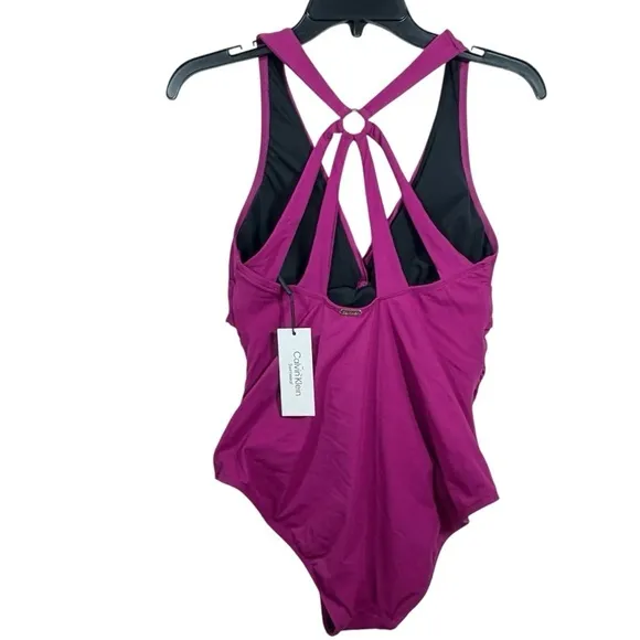 Calvin Klein $118 TWIST PLUNGE ONE-PIECE SWIMSUIT IN‎ BOYSENBERRY 10 M - Image 2