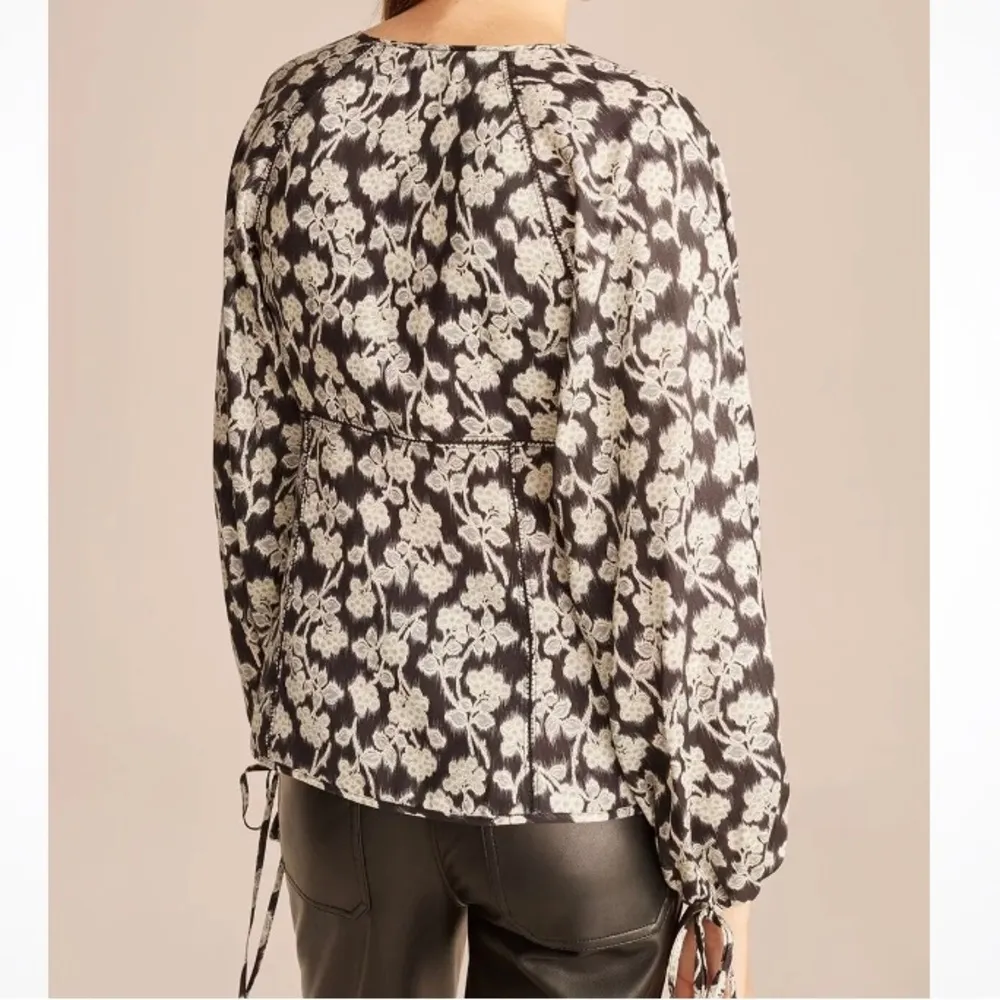 Rebecca Taylor Alicia Fleur Black Floral Blouse Top Size 4 - Image 3