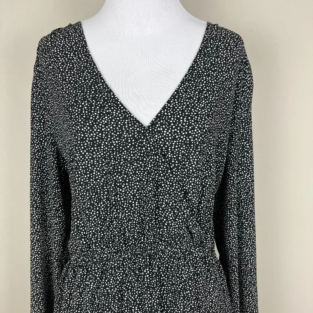 GAP Dress Women Large Black Dot Surplice V-Neck Elastic Waist A-Line Knee Length - Image 3