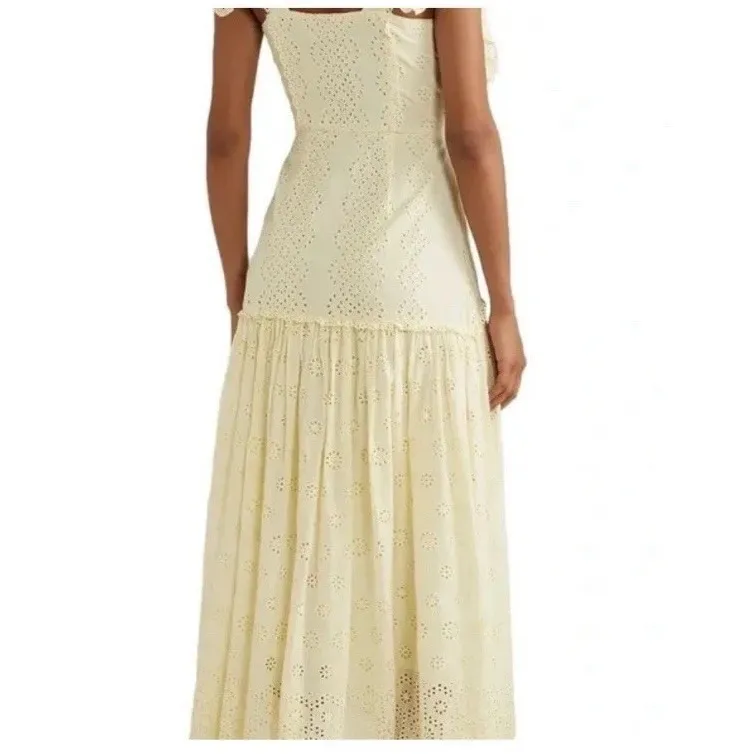 NWT LoveShackFancy Cressida Eyelet Maxi Dress in Pisco Yellow Buttercream MEDIUM - Image 4