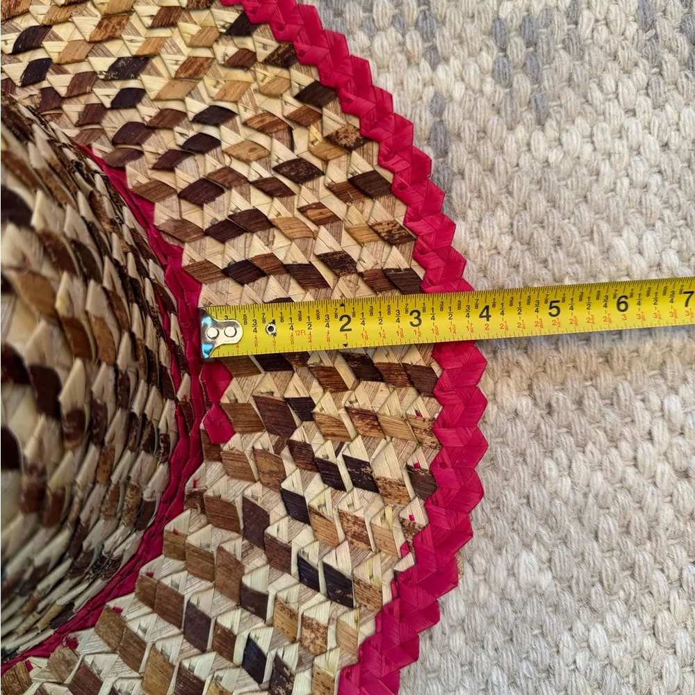 Straw Hat with Red Trim Tan - Image 5