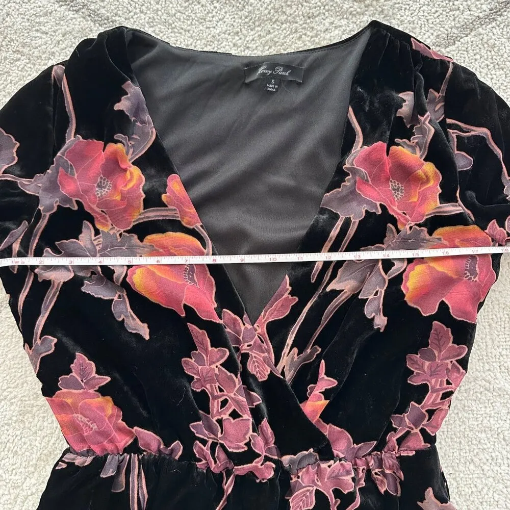 Honey Punch Long-Sleeve Floral Velvet Festival Romper Deep V-Neck & Ruffle Hem - Image 6