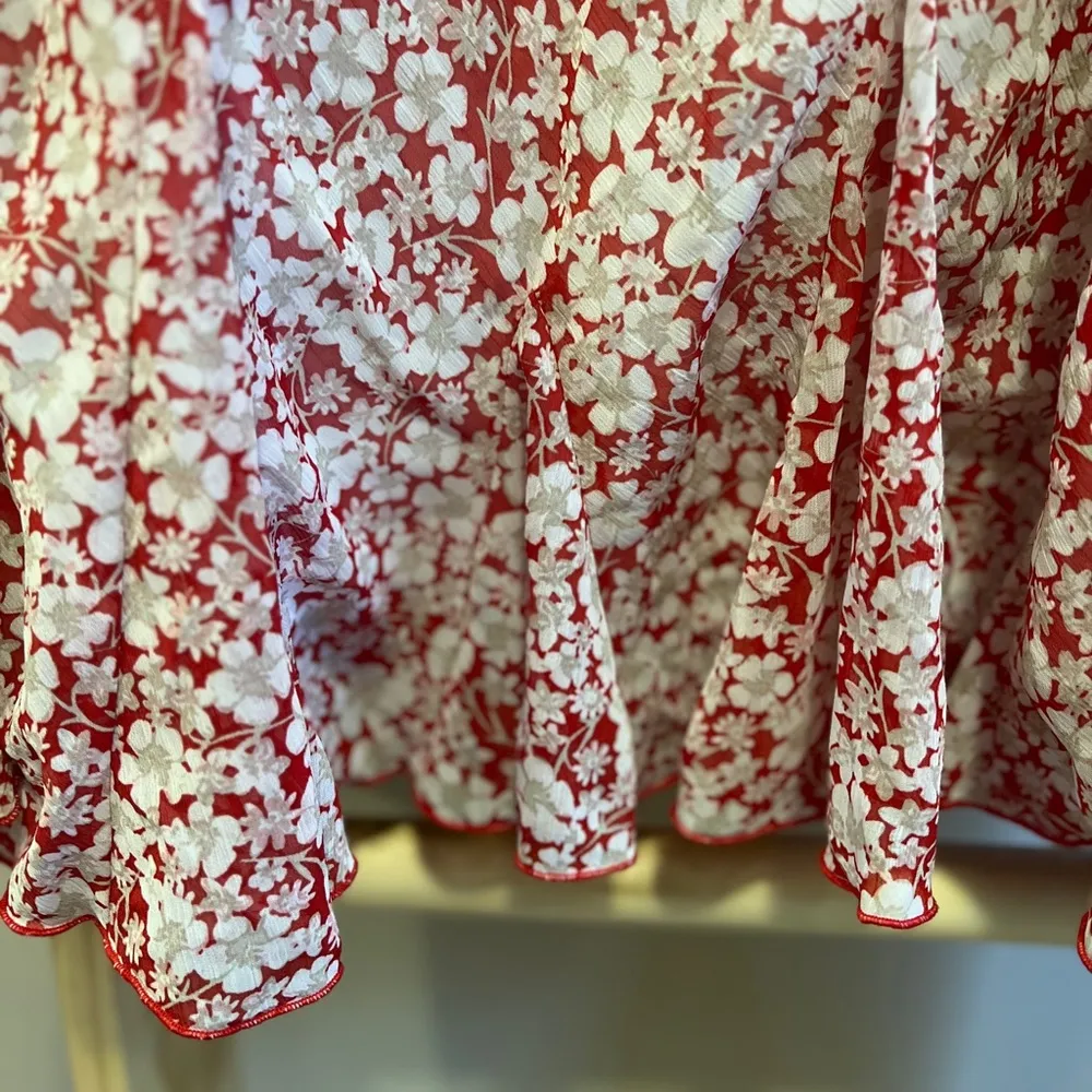 Pink/Red Flower Pattern Midi/Maxi Skirt with Small Lace Detailing on Waist Line - Image 4