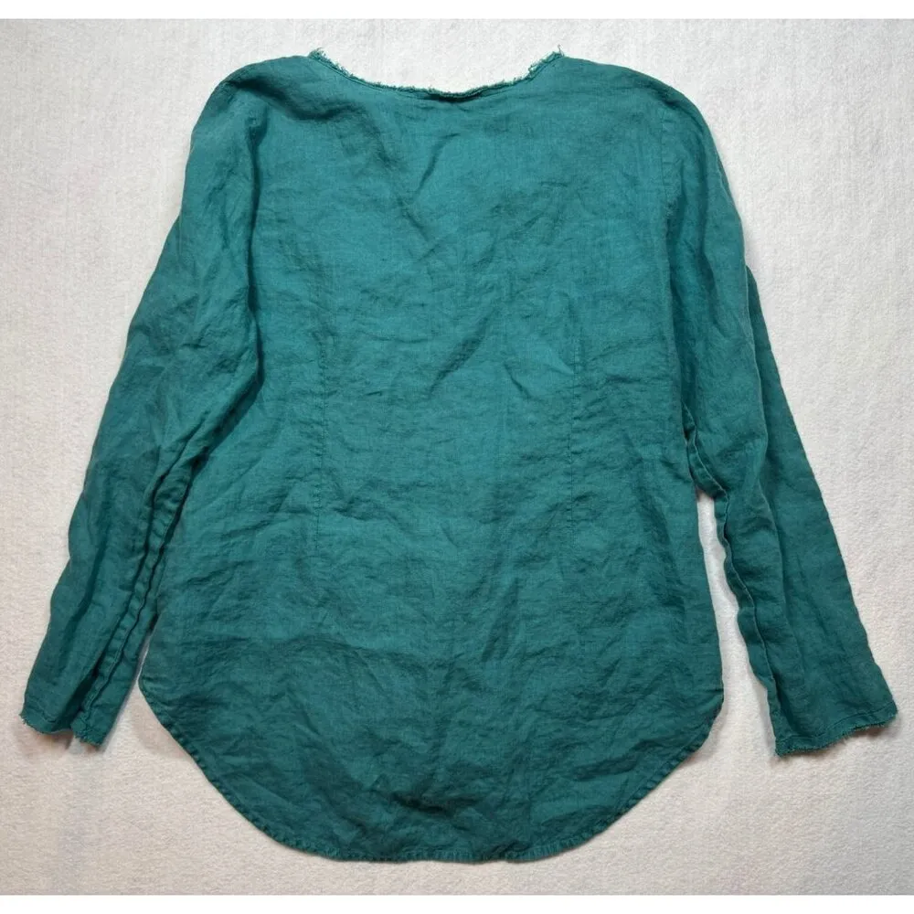 Eileen Fisher Irish Linen Button Front Shirt Jade Green Womens Small S Lagenlook - Image 2