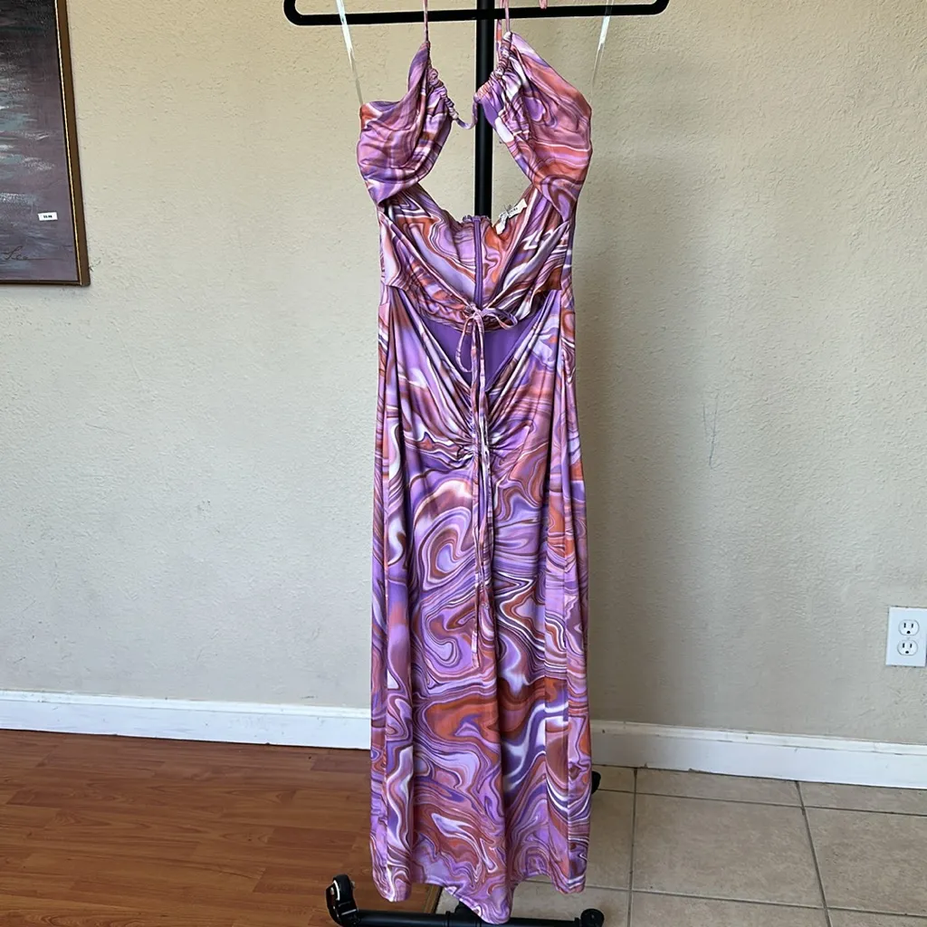 HOUSE OF CB‎ 'Kasia' Purple Swirl Cutout Midi Dress NWOT size S - Image 10