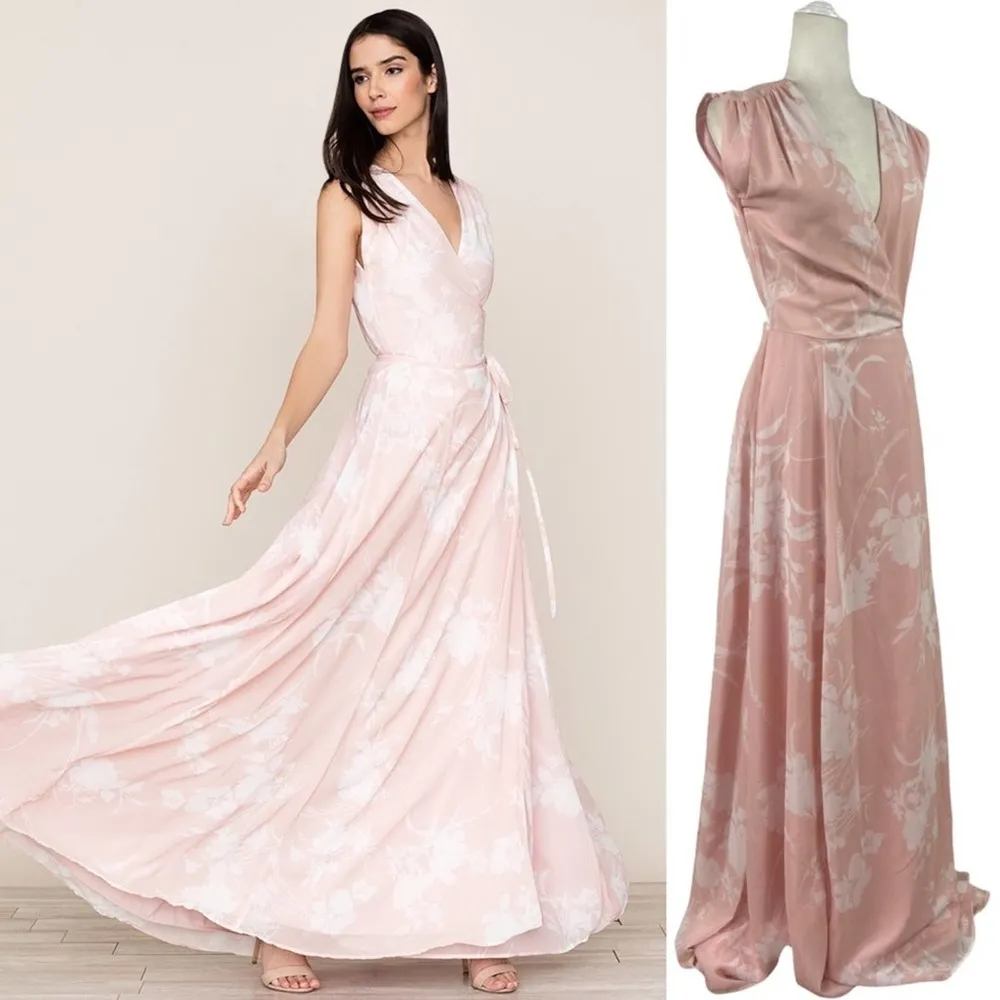 Yumi Kim Bridesmaid Sashay Away Wrap Maxi Floral Pink Sleeveless Dress Small - Image 15