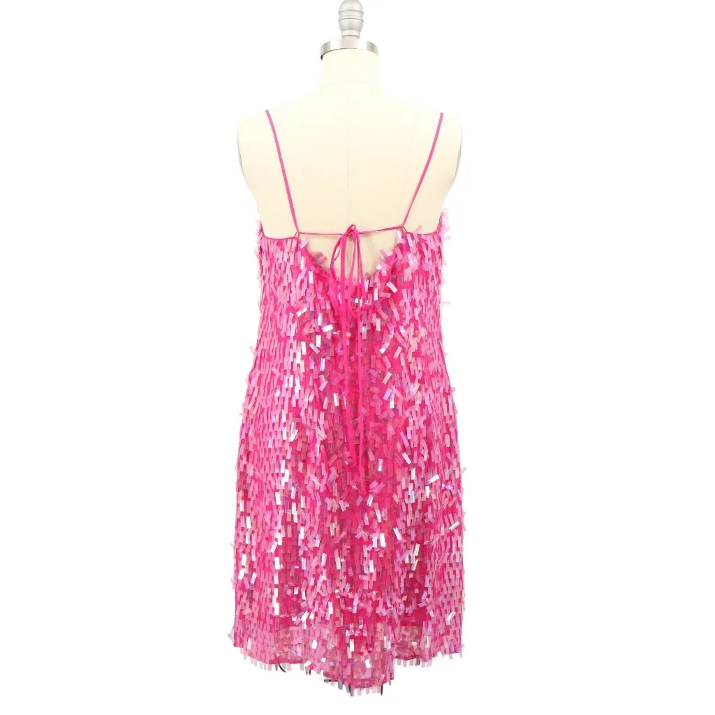 BCBG MaxAzria Hot Pink Silk Rectangular Sequin Sleeveless Mini Party Dress 12 - Image 5