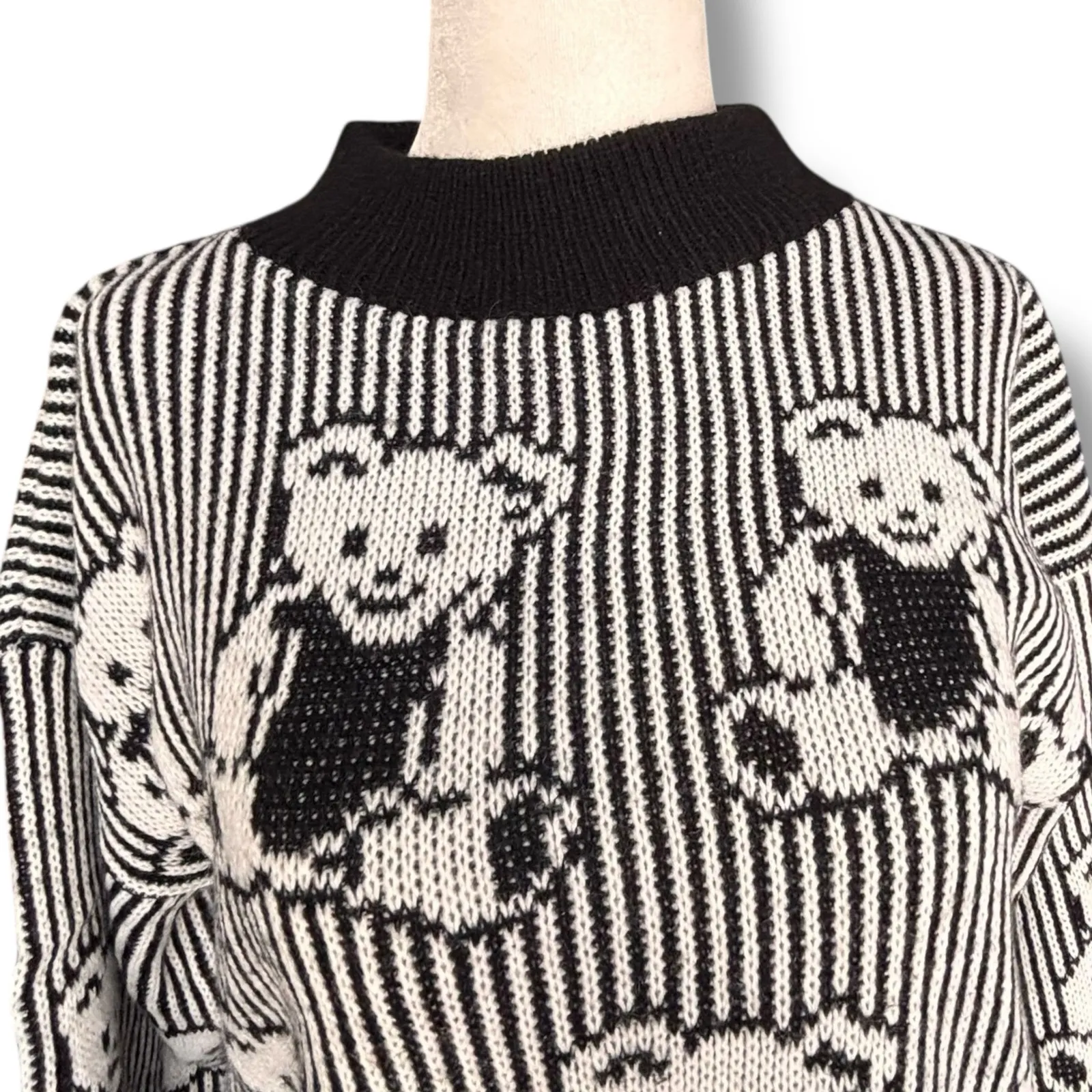 Vintage Adele Knitwear Black White Teddy Bear Sweater Pullover 90s Made in USA Size M - Image 3