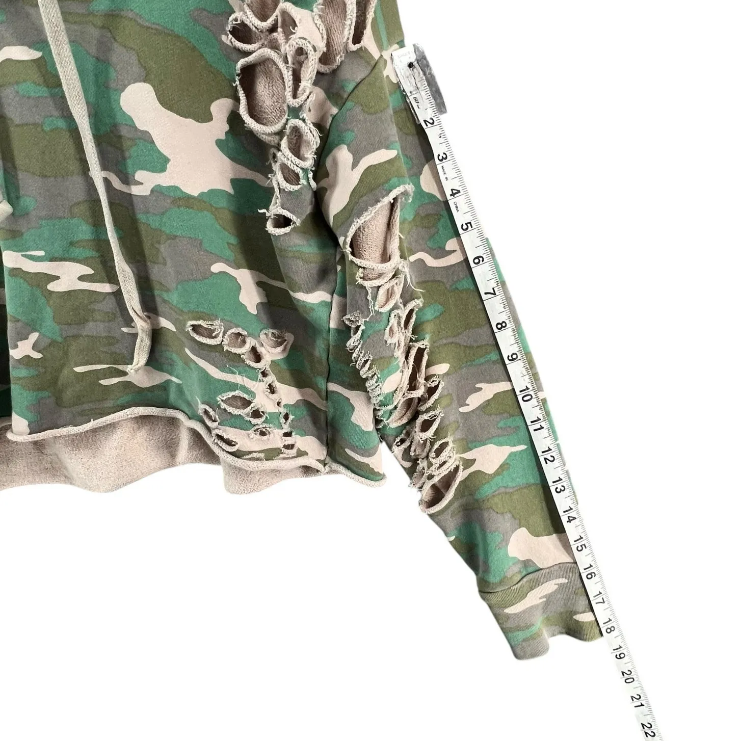 NSF Hoodie Womens M Green Camo Distressed Holes Cropped Sweatshirt USA Grunge Size M - Image 9