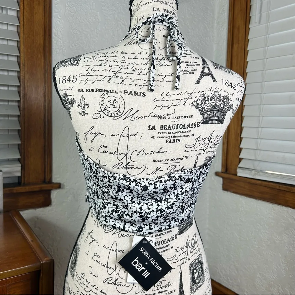 bar lll x Sofia Richie | Satin Halter Bralette Ditsy Print Size S NWT - Image 3