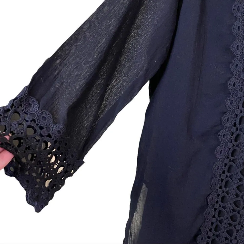 Studio West By The Beach Black Cotton Crochet Swimsuit Coverup Size Large - Image 7