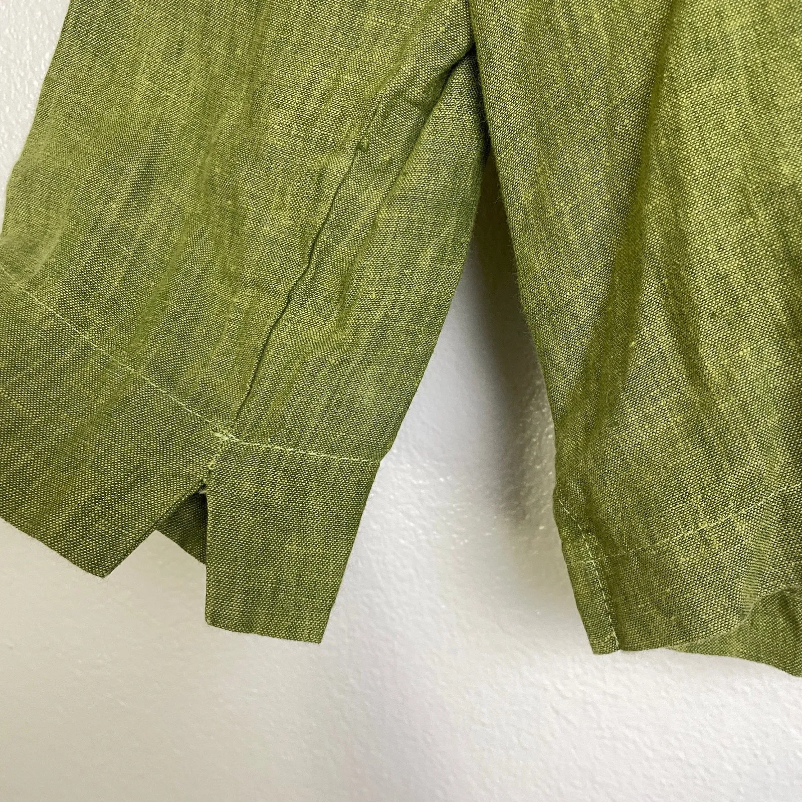 Bryn Walker Linen Top Womens Small Green Button Up Boxy Lagenlook Cropped USA - Image 8