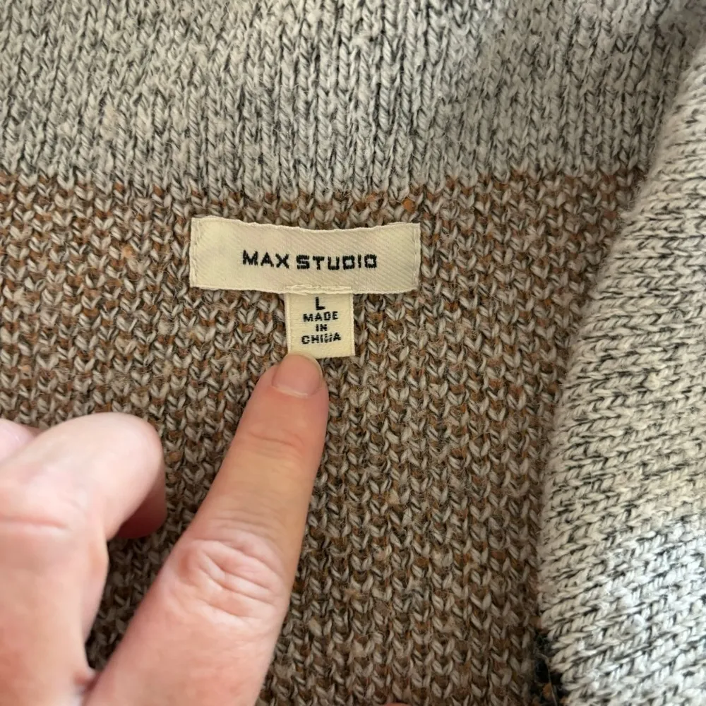 Max Studio Brown, Black, & Grey Color-block Open Cardigan L - Image 7