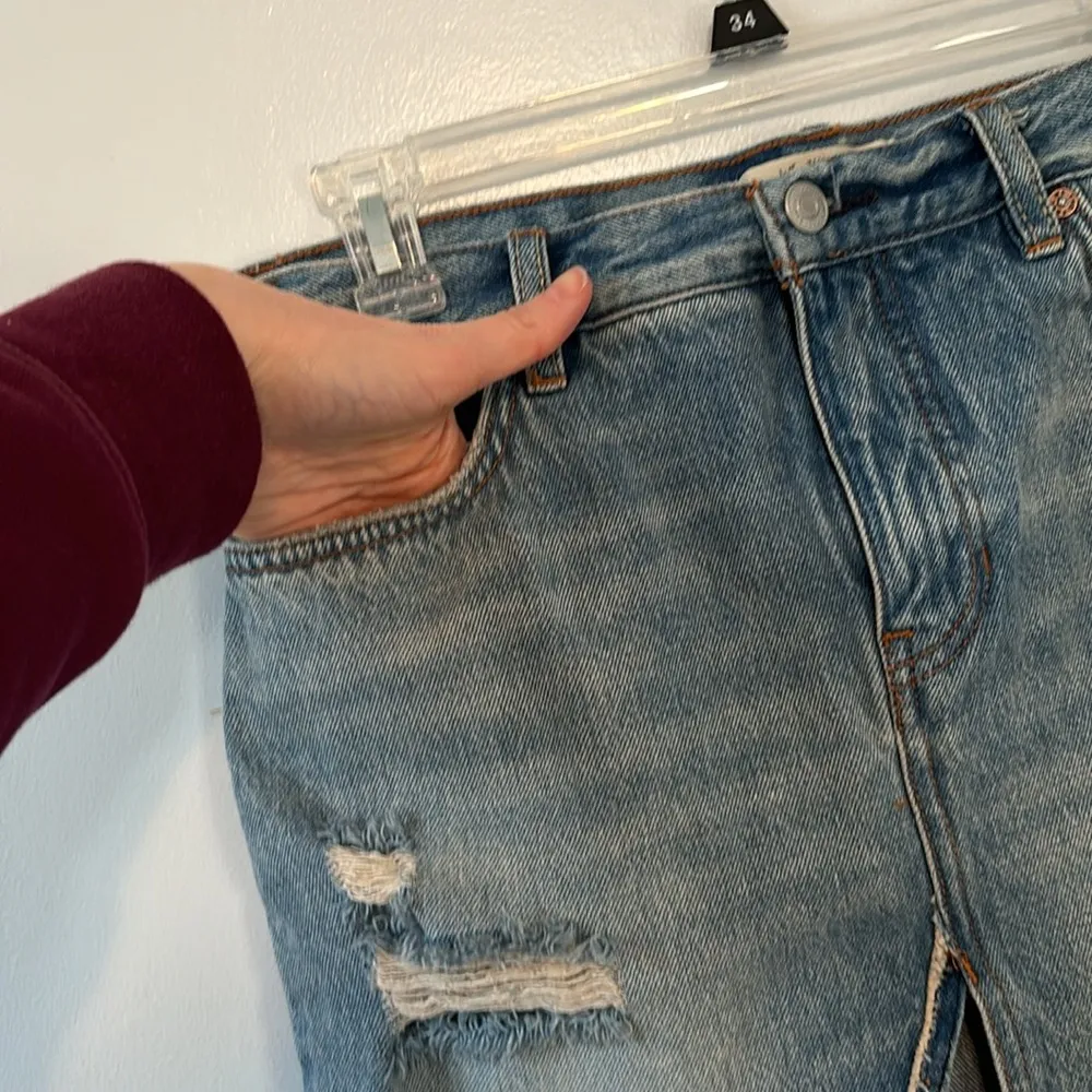 Free People Relaxed & Distressed Destroyed Denim Skirt Harvest Bell Size 28 - Image 5