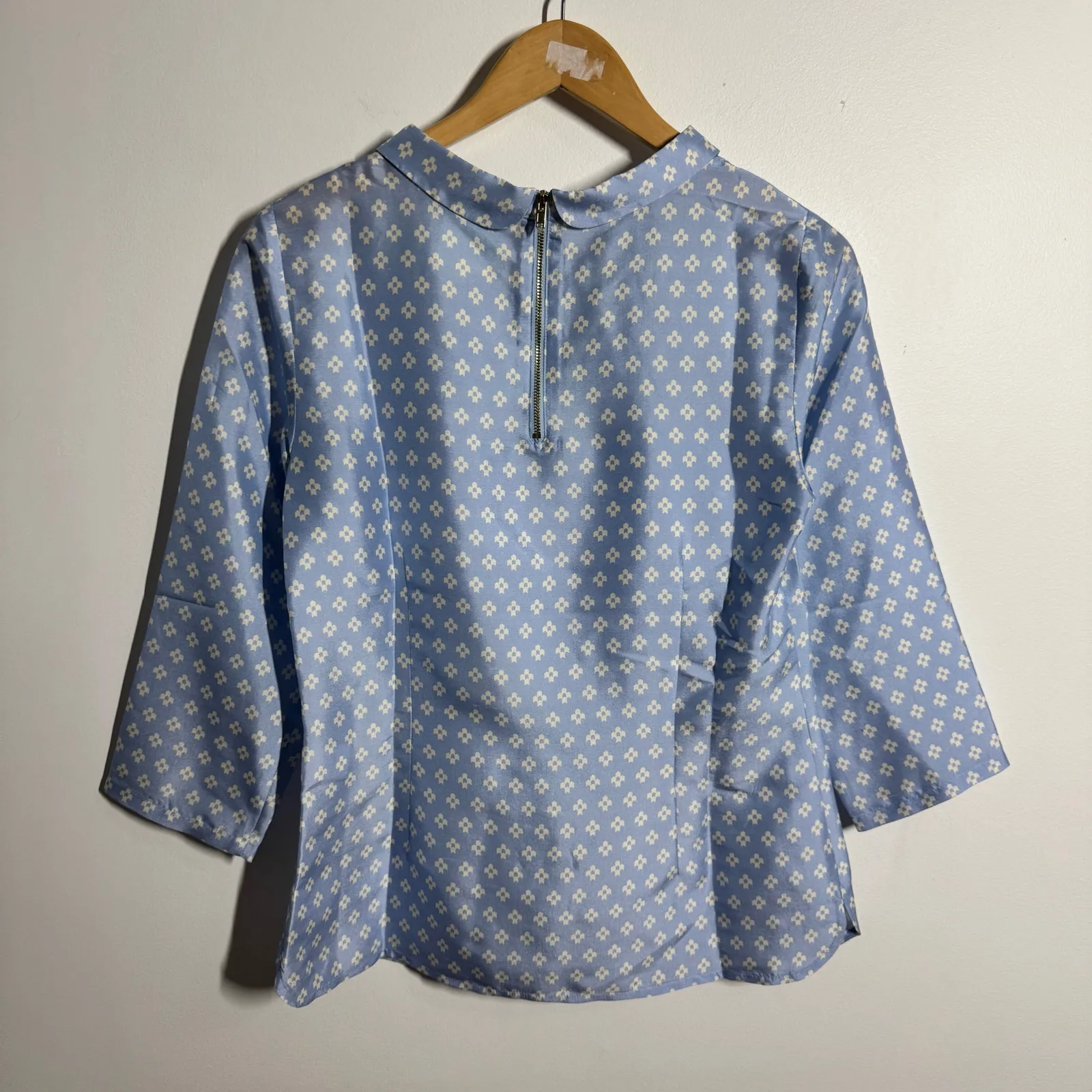 Devon Baer Top Women S Blue Fair Isle Print Peter Pan Collar Quite Luxury Preppy - Image 2