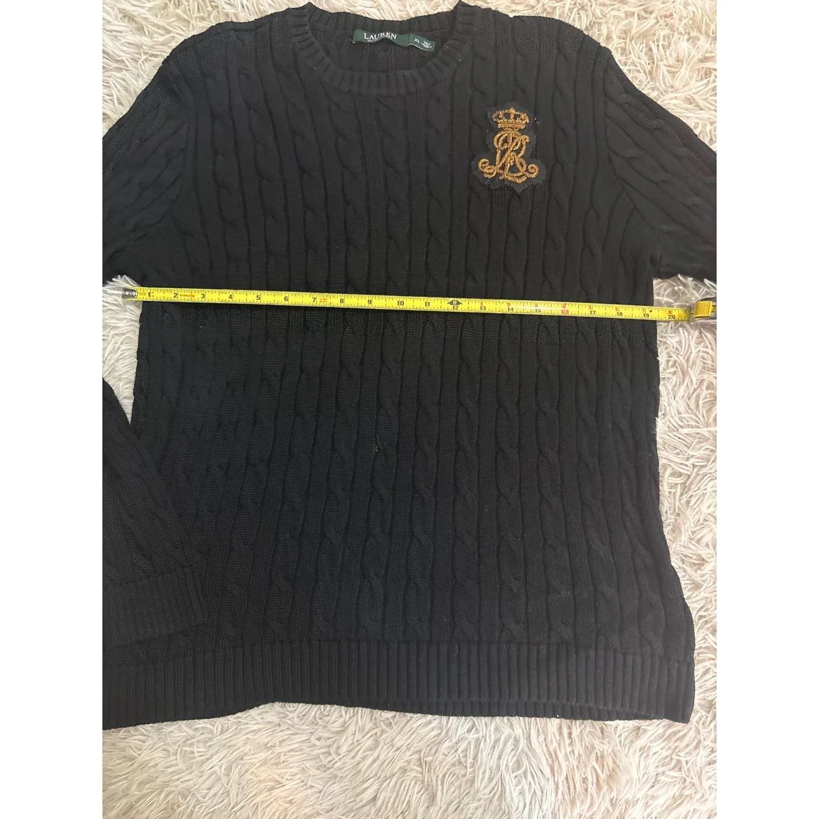 Vintage Ralph Lauren Black Cable Knit Crest Logo Sweater XL Excellent Condition - Image 6