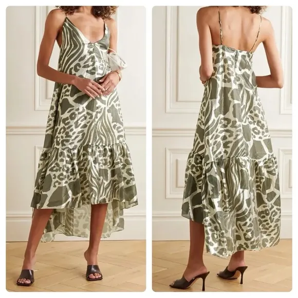 Adam Lippes Ruffled Lamé Midi Dress Silk Blend - Image 2