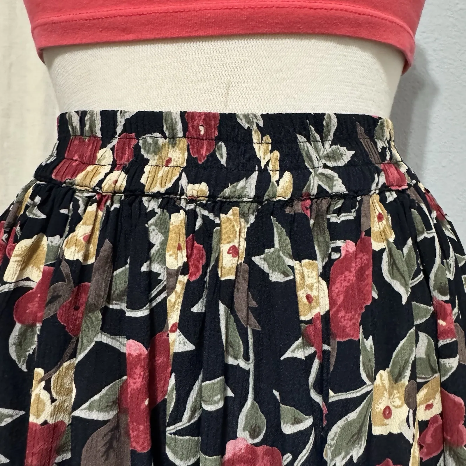 Orvis Floral Maxi Skirt XL Cottage Bohemian Artsy Peasant Granny Crinkle Dark - Image 5