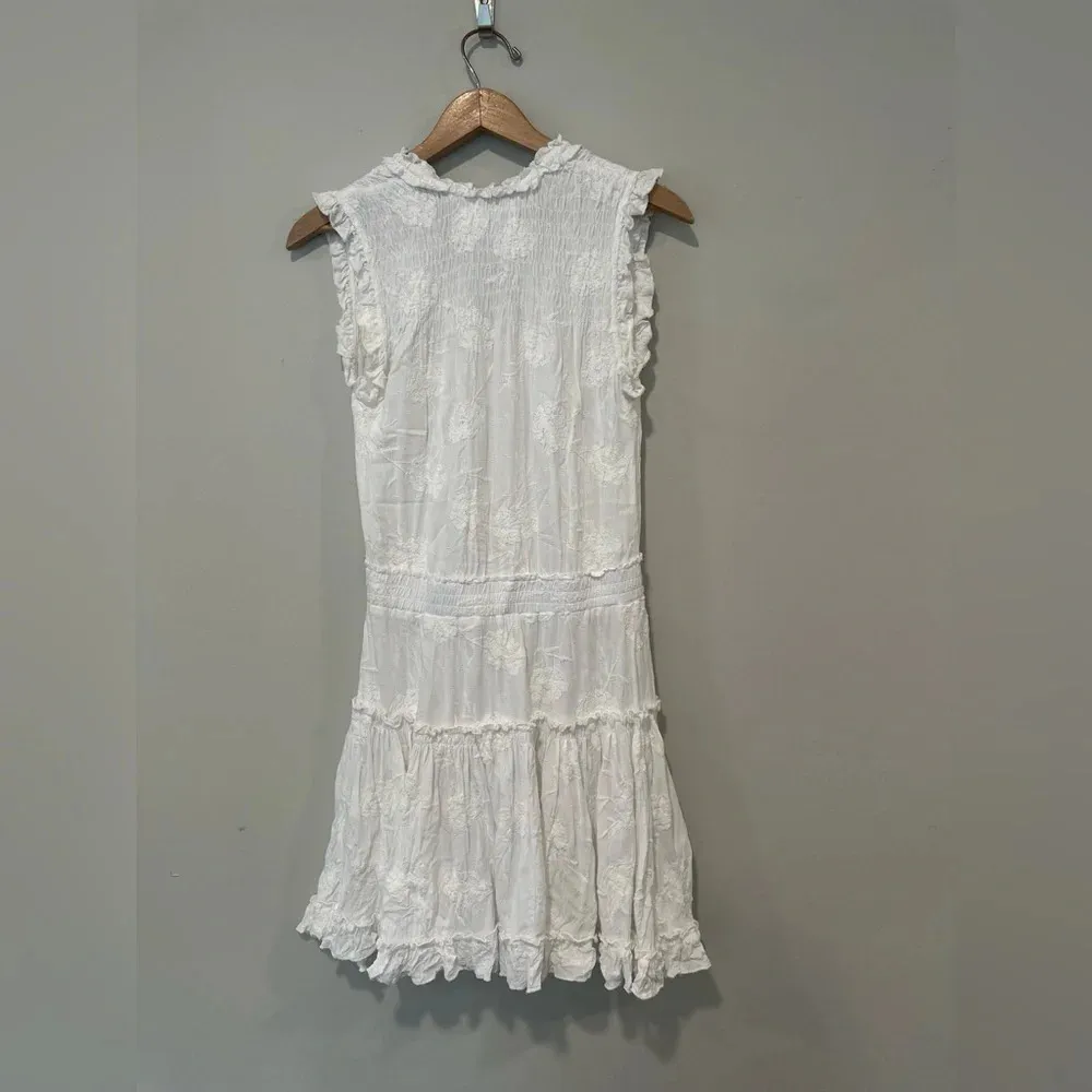 DEAR JOHN MELODIE TIERED RUFFLE DRESS PEARLED IVORY FLORAL EMBROIDEY  XS 1307 - Image 11