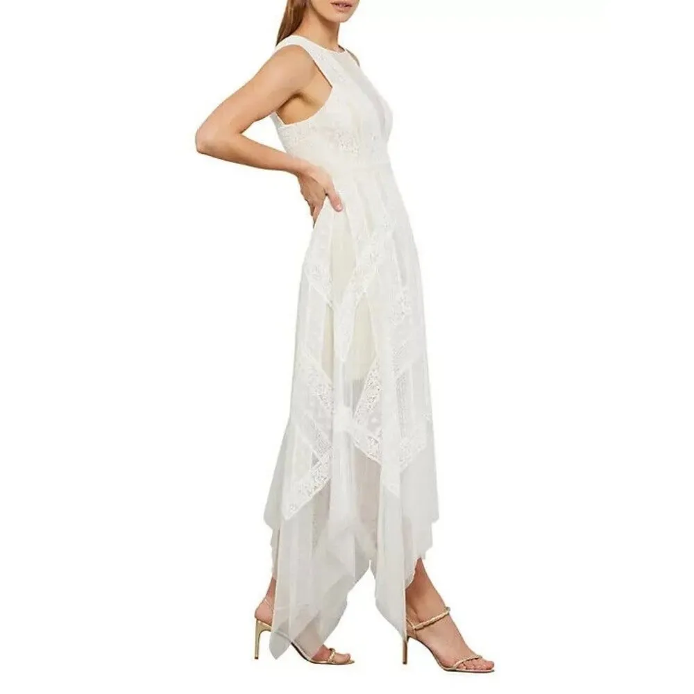 NWT BCBG MaxAzria Andi in Off White Nude Lace Handkerchief Hem Sheer Dress 0 - Image 8