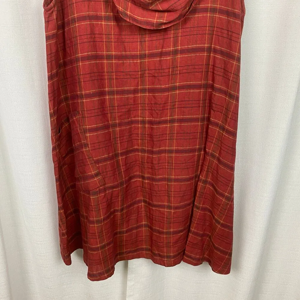 Bryn Walker Red Orange Plaid Linen Nolan Cowl Neck Sleeveless Tunic Dress Sz.S - Image 6