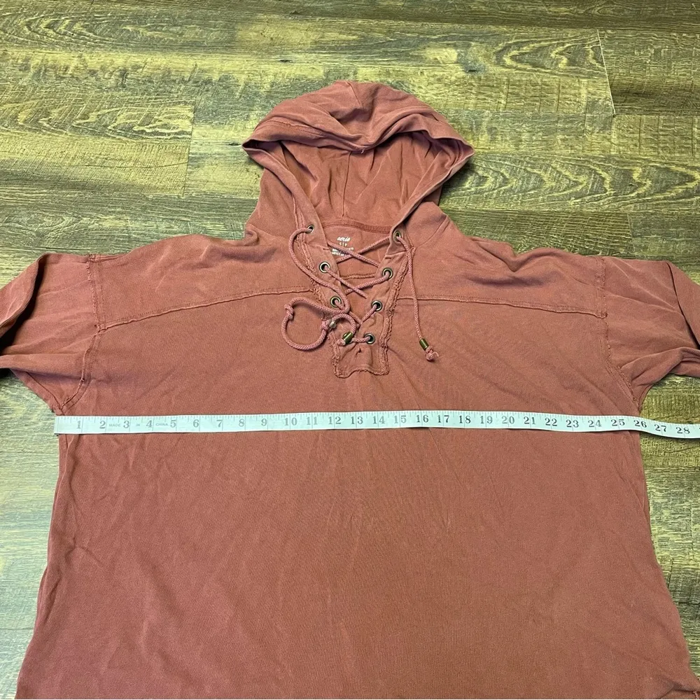 Aerie Lace-Up Oversized Hoodie Pullover Womens Small Clay Red Long Sleeve - Image 4