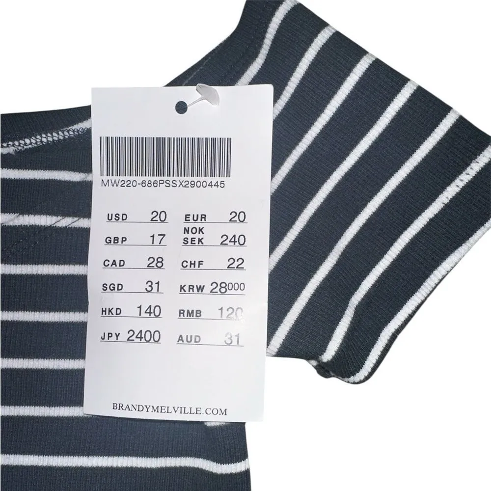 Brandy Melville Navy Blue and White Striped Short Sleeve Top. NWT. - Image 2