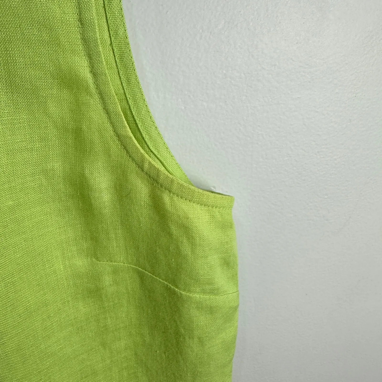 Liz Claiborne Linen Top Medium Chartreuse Button Down Coastal Preppy Minimalist - Image 5