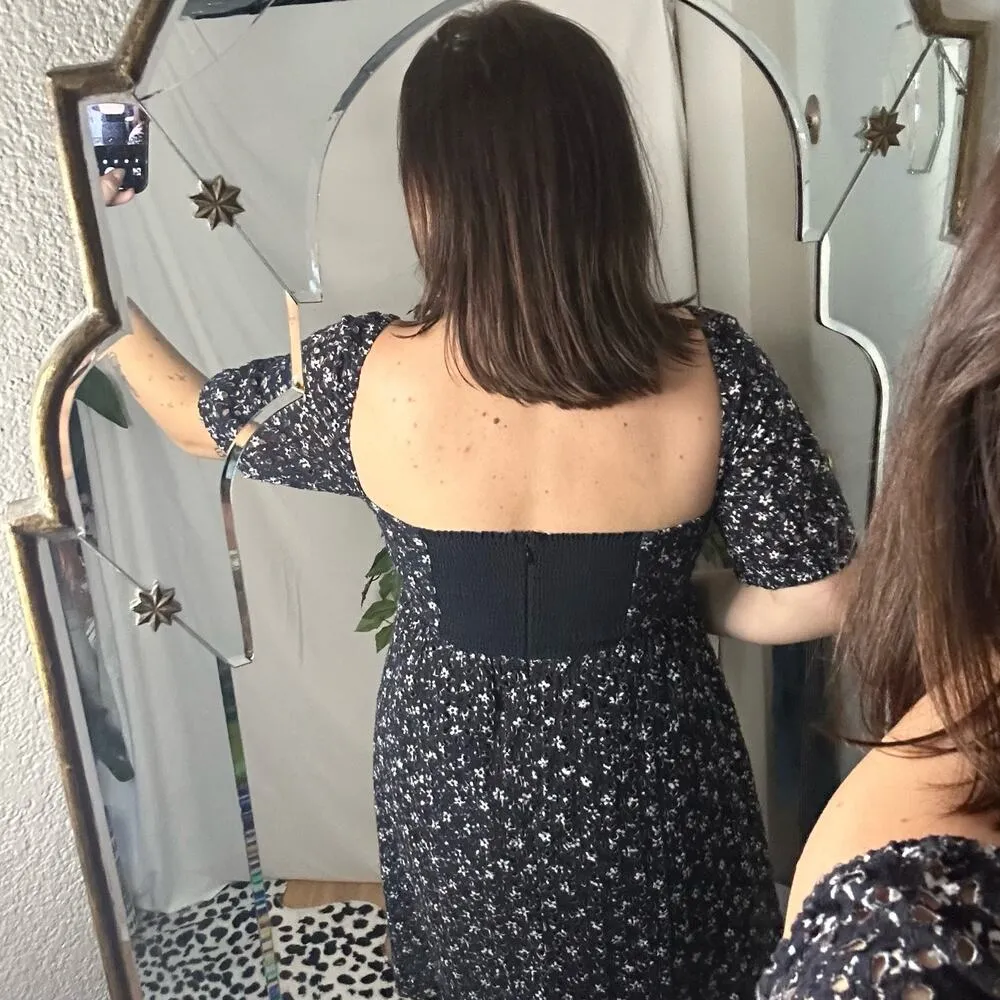 Maeve Anthropologie Lillianne Floral Eyelet Square Neck Mini Dress Black Size 8 - Image 6