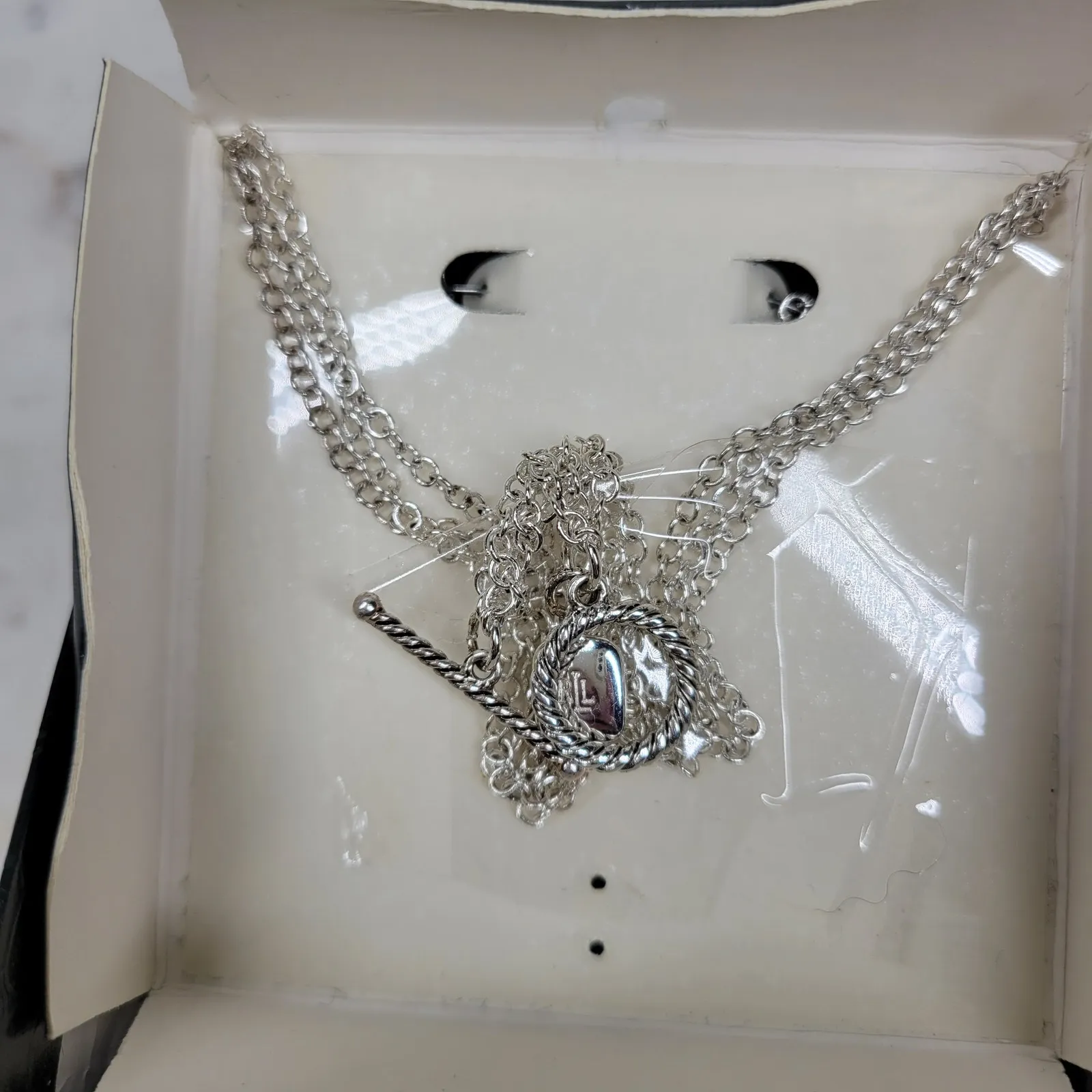 VTG Lauren Ralph Lauren Necklace & Hoop Earring Set NIB Silver Gold Tone 18" - Image 8