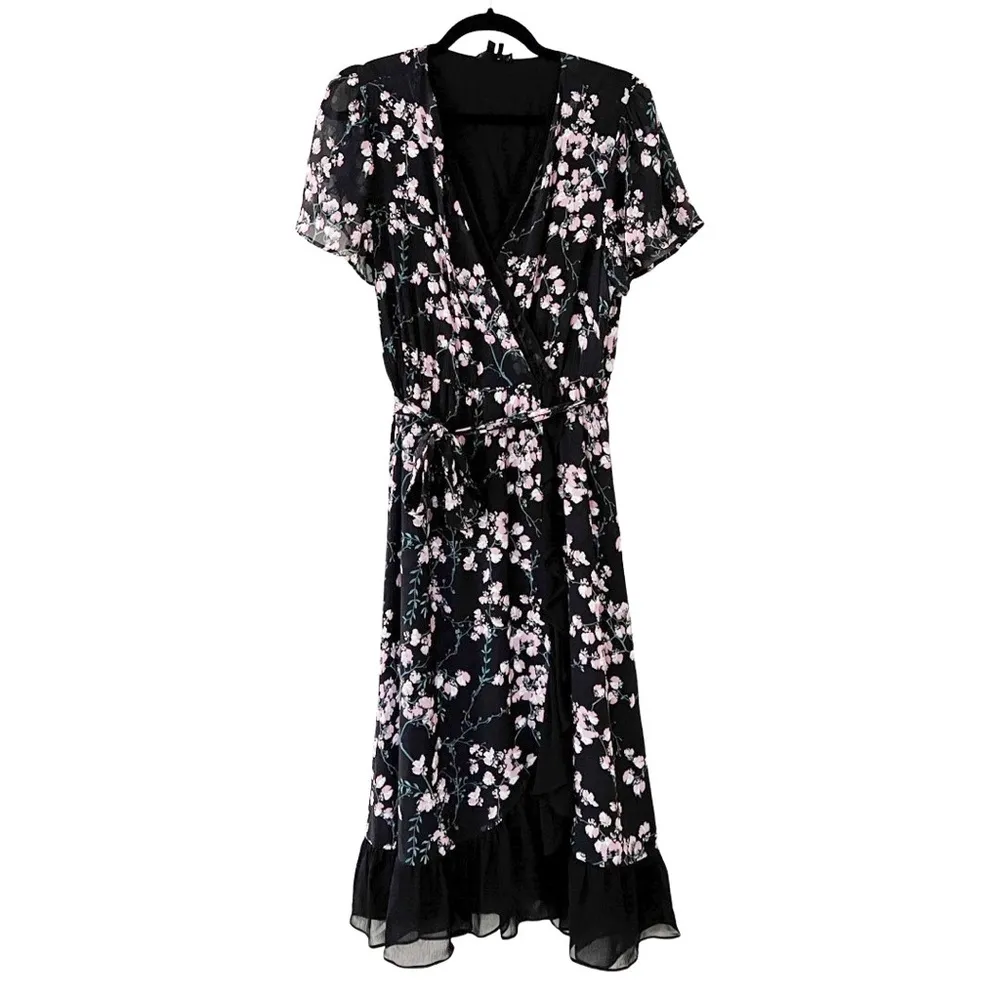 PAIGE Palisades Cape Sleeve Silk Floral Dress Black Size Small - Image 63