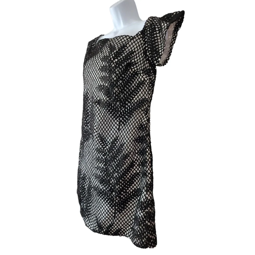 Hutch Off the Shoulder Cap Sleeve Dress – Black Mesh Leaf Overlay Size 6 - Image 6