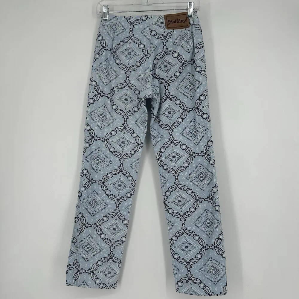 Holiday by Emma Mulholland Kokomo Denim Pants Blue Bandana Print Straight Sz XS - Image 5