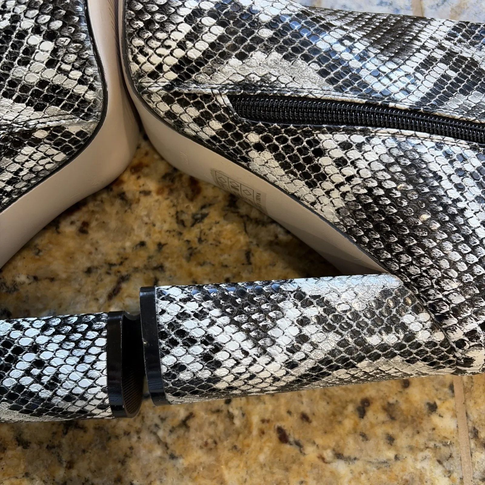 PrettyLittleThing Black Snake High Point Ankle Boot Block Heel Shoes Womens 7 - Image 9