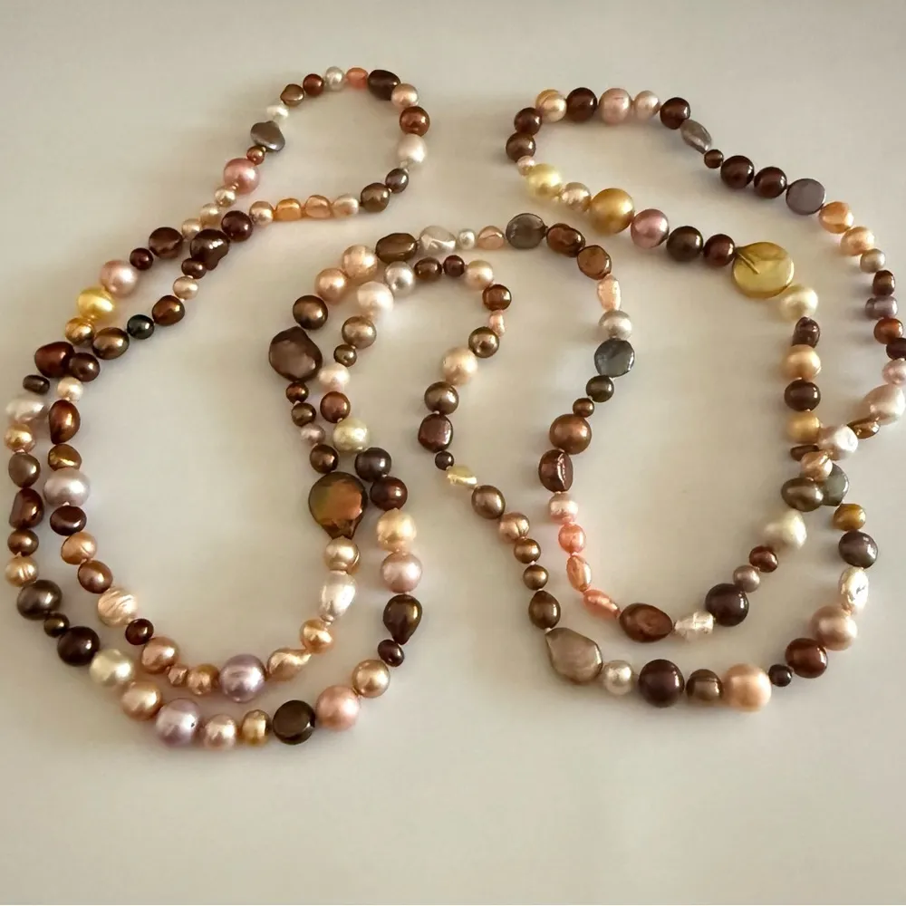 Estate Dyed Freshwater Pearl and Mother of Pearl Statement Necklace 32 inches🔥 Brown - Image 4