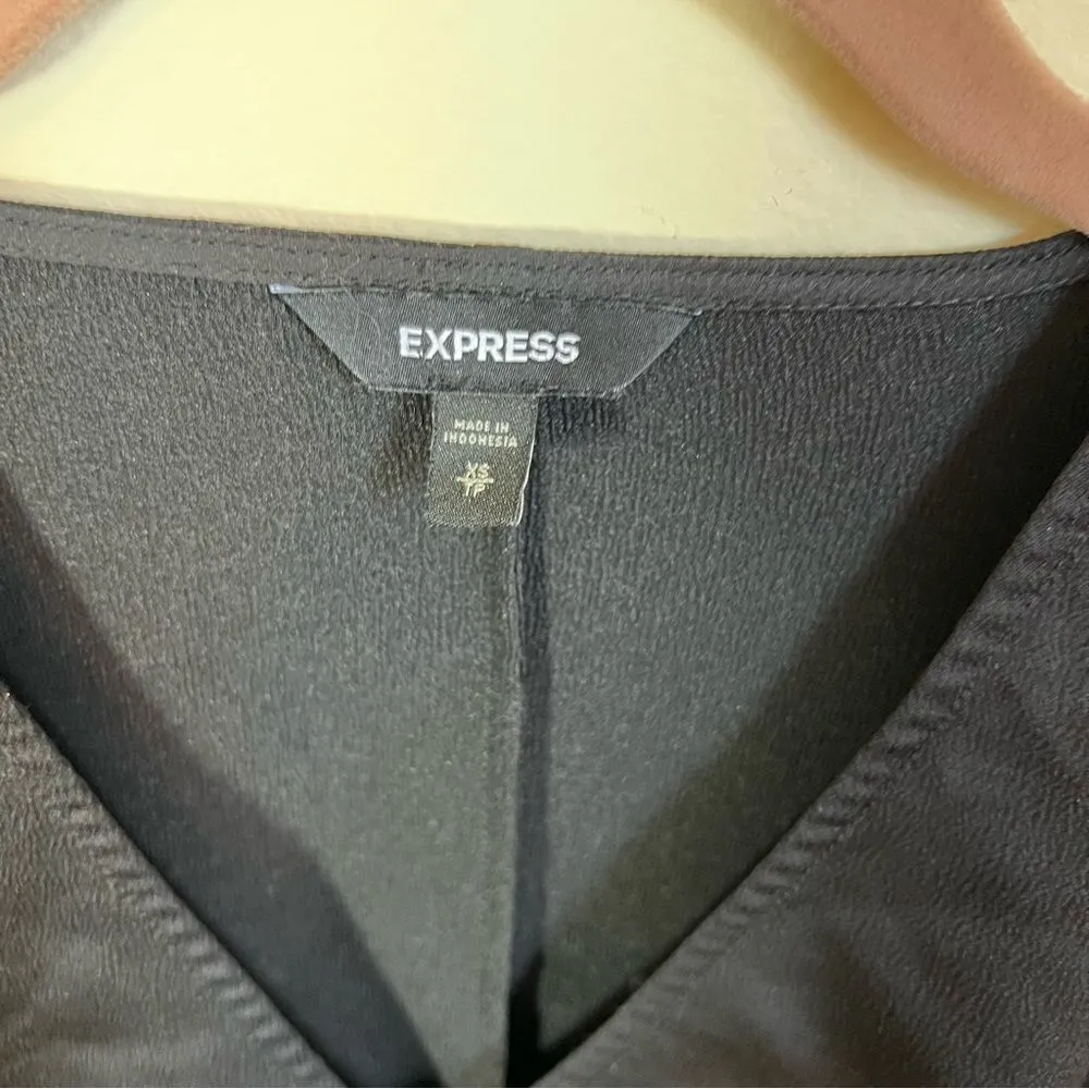 ✨ Express Women’s Black Satin Ruffle Top XS - Image 3