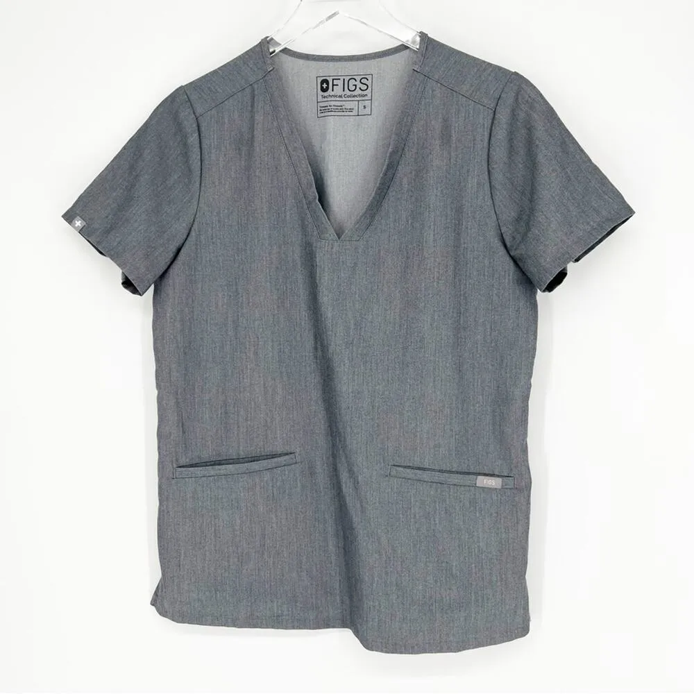 FIGS Casma Technical Collection Scrub Top S Grey - Image 2