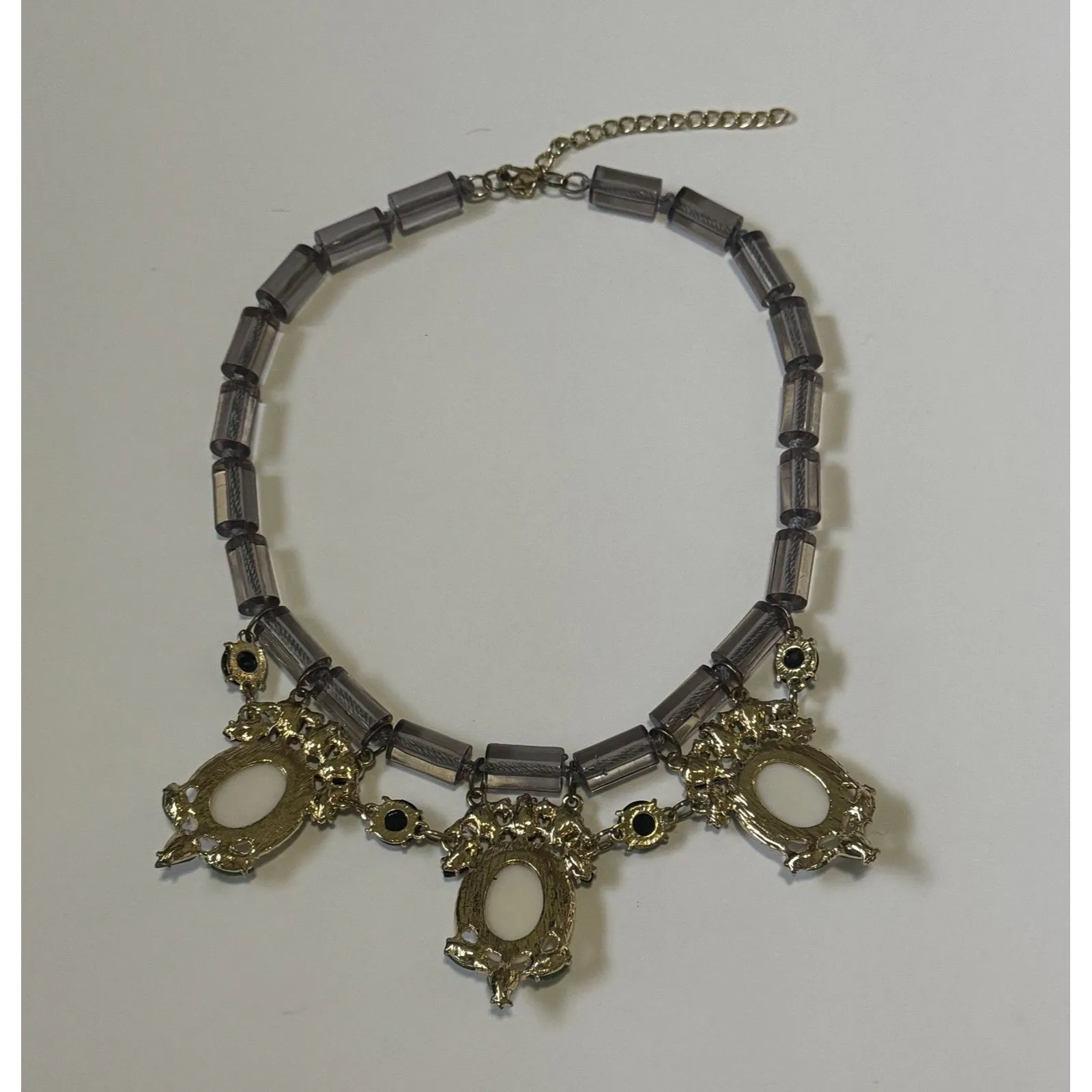 Statement Necklace Rhinestone Fashion Beads Green Black White 14 Inch Length - Image 5