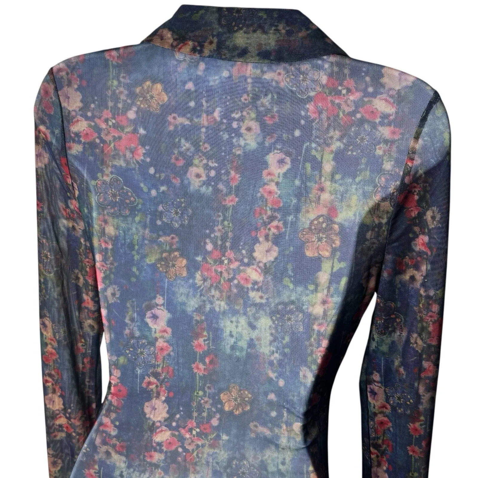 Natural Life Carina Sheer Mesh Floral Button Up Watercolor Boho Ethereal S - Image 7