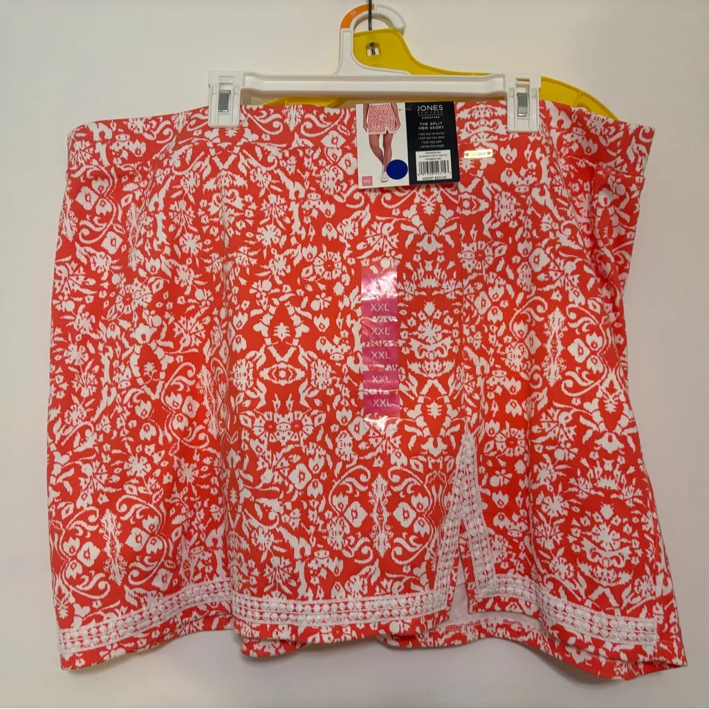 NWT Jones‎ New York Signature Split Hem Skort Skirt White Coral Floral Sz XXL - Image 2