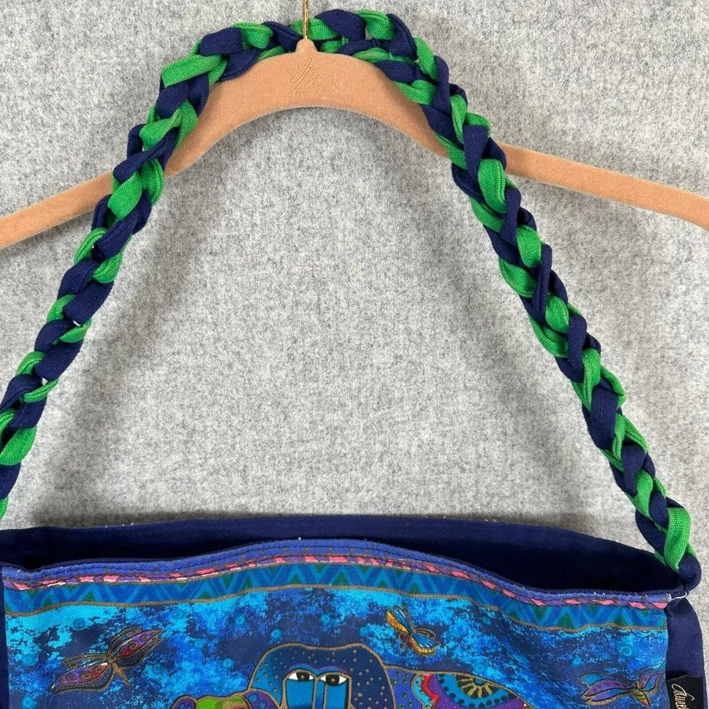 Laurel Burch Purse Shoulder Bag Colorful Vibrant Blue Dogs Sequins Canvas Tote - Image 16