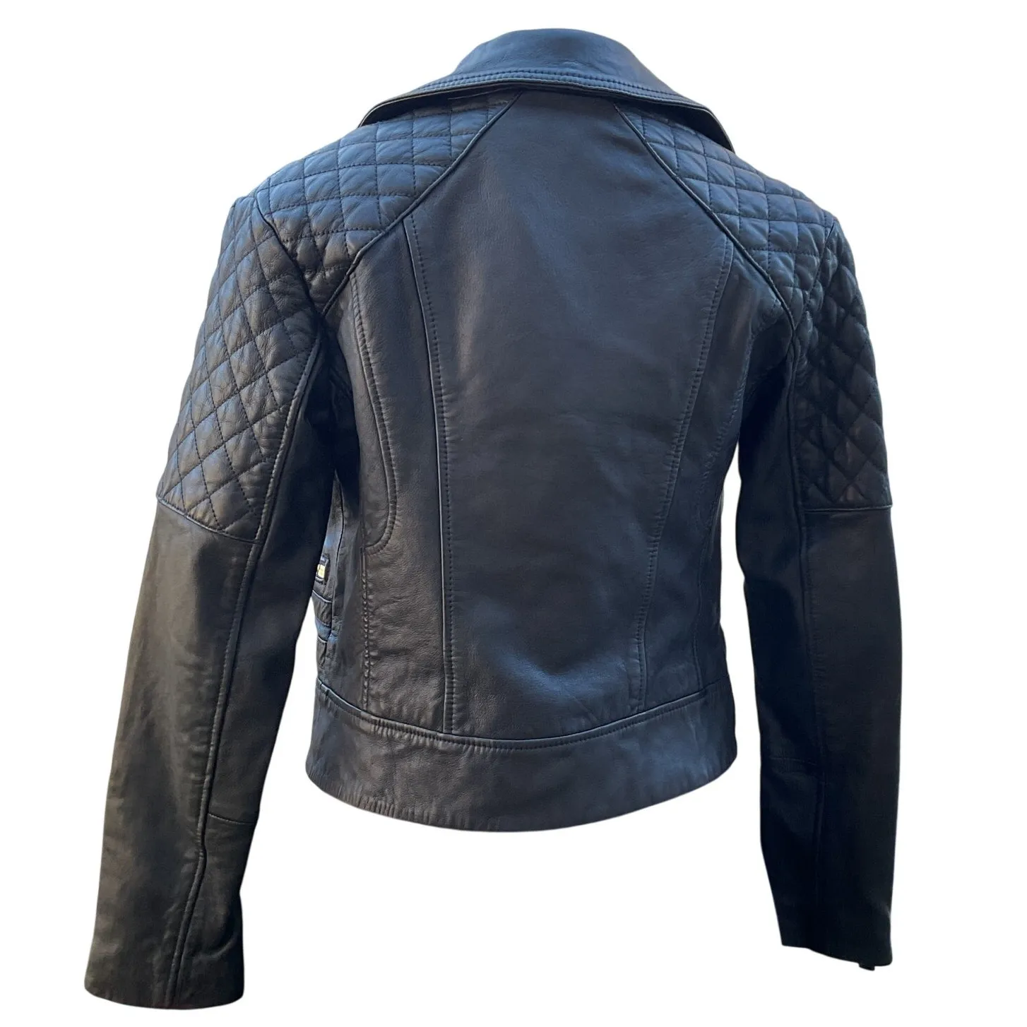 AllSaints Black Leather Moto Biker Jacket NWT Quilted Cropped Women US 2 - Image 3