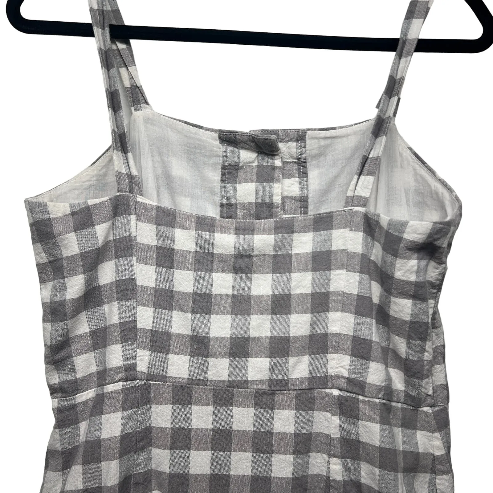 MNG Check Print Mini Dress Womens Small Linen Cotton Beachy Coquette Coastal Gray - Image 8