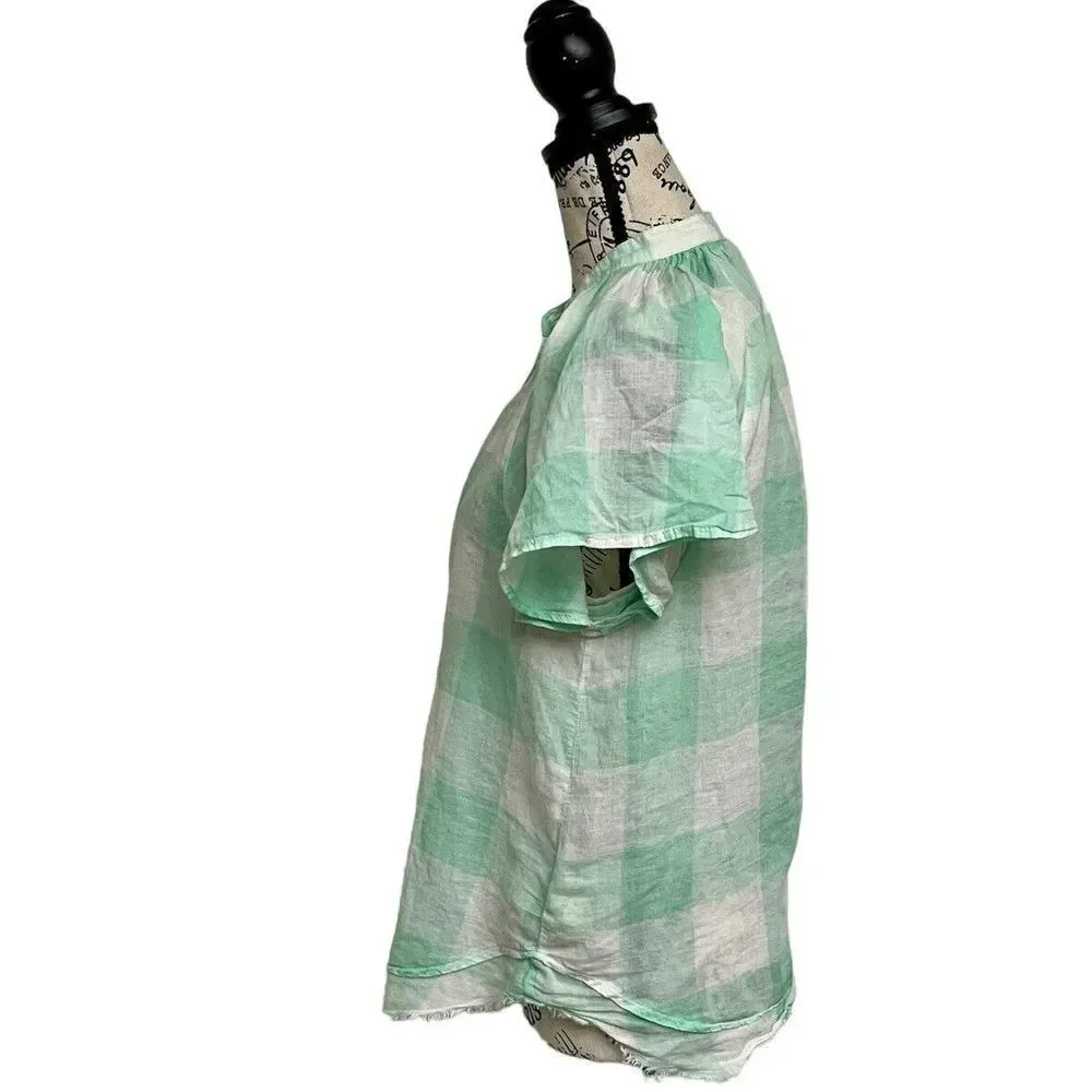 Anthropologie Maeve Mint Gingham Flutter Sleeve Top Women’s S Semi Sheer Peasant Green - Image 4