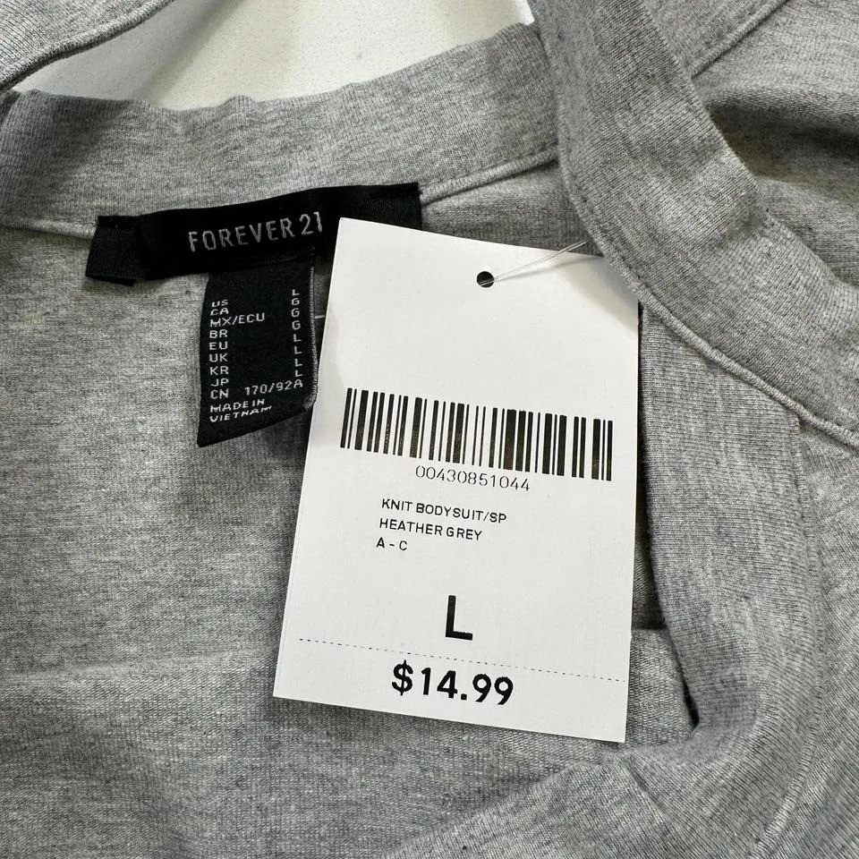 NWT Forever 21 Bodysuit L Womens Grey Knit Sleeveless Contour Sculpt - Image 6