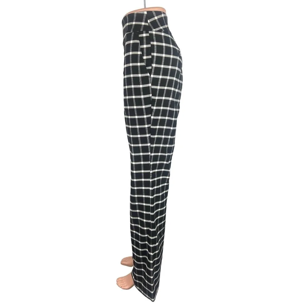 Ann Taylor Black Plaid Checkered Straight Leg High Rise Ankle Dress Pants Size 8 - Image 2