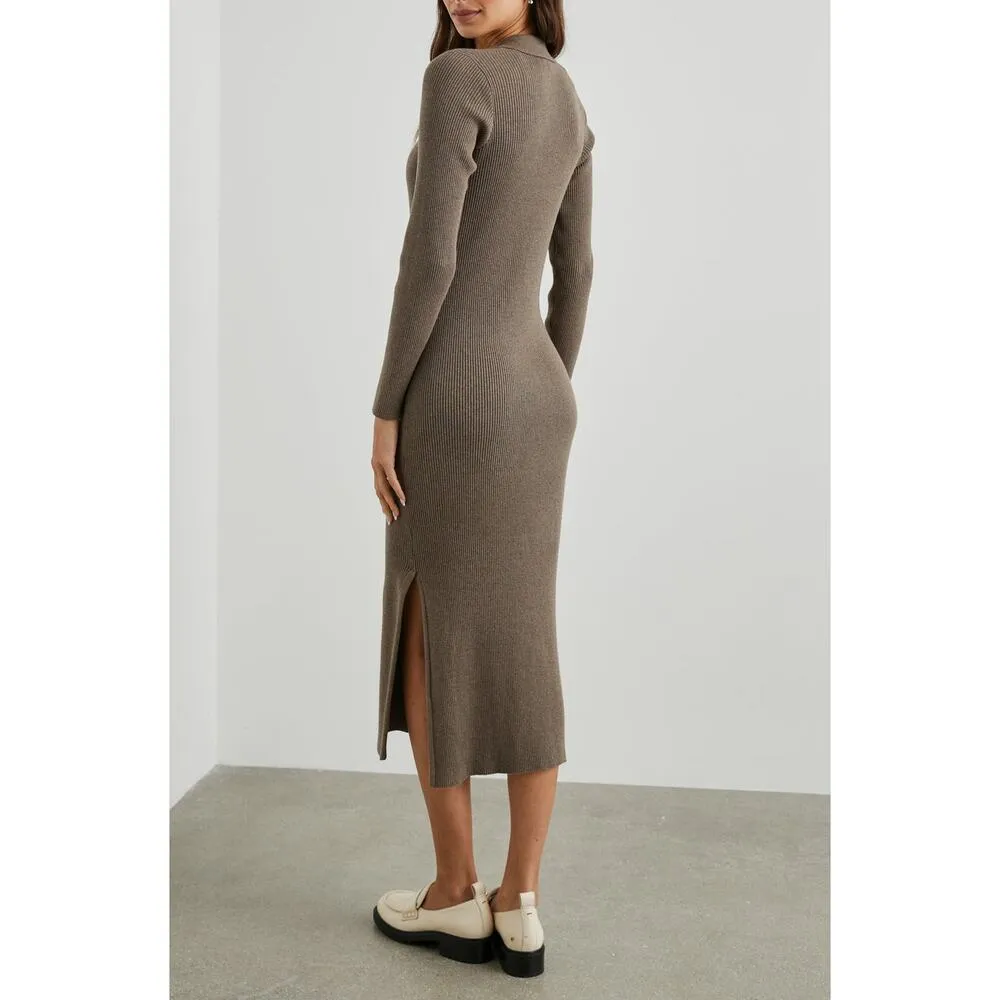 Rails Luciana Latte Brown Ribbed Knit Long Sleeve Collared Midi Dress Size M NWT - Image 2