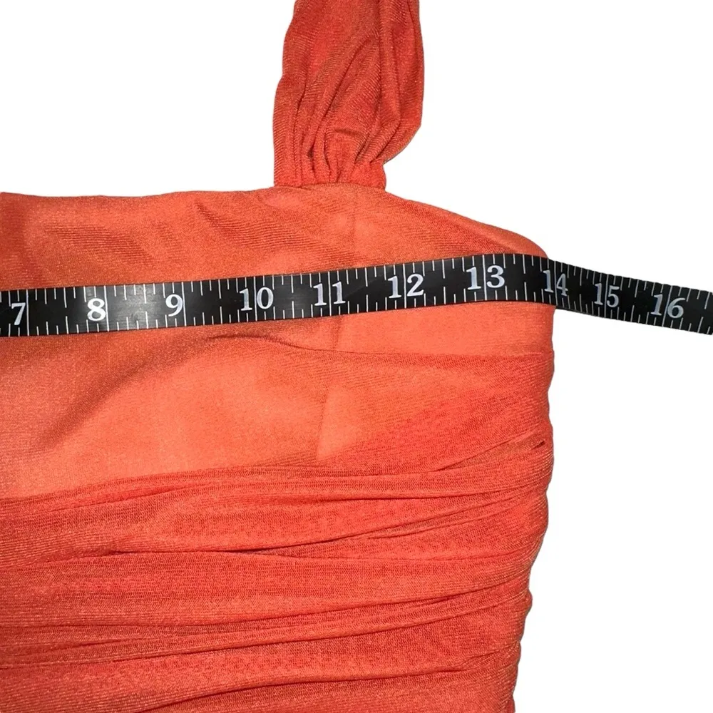 Revolve x Michael Costello Honor Orange Ruched One Shoulder Bodycon Mini Dress M - Image 7