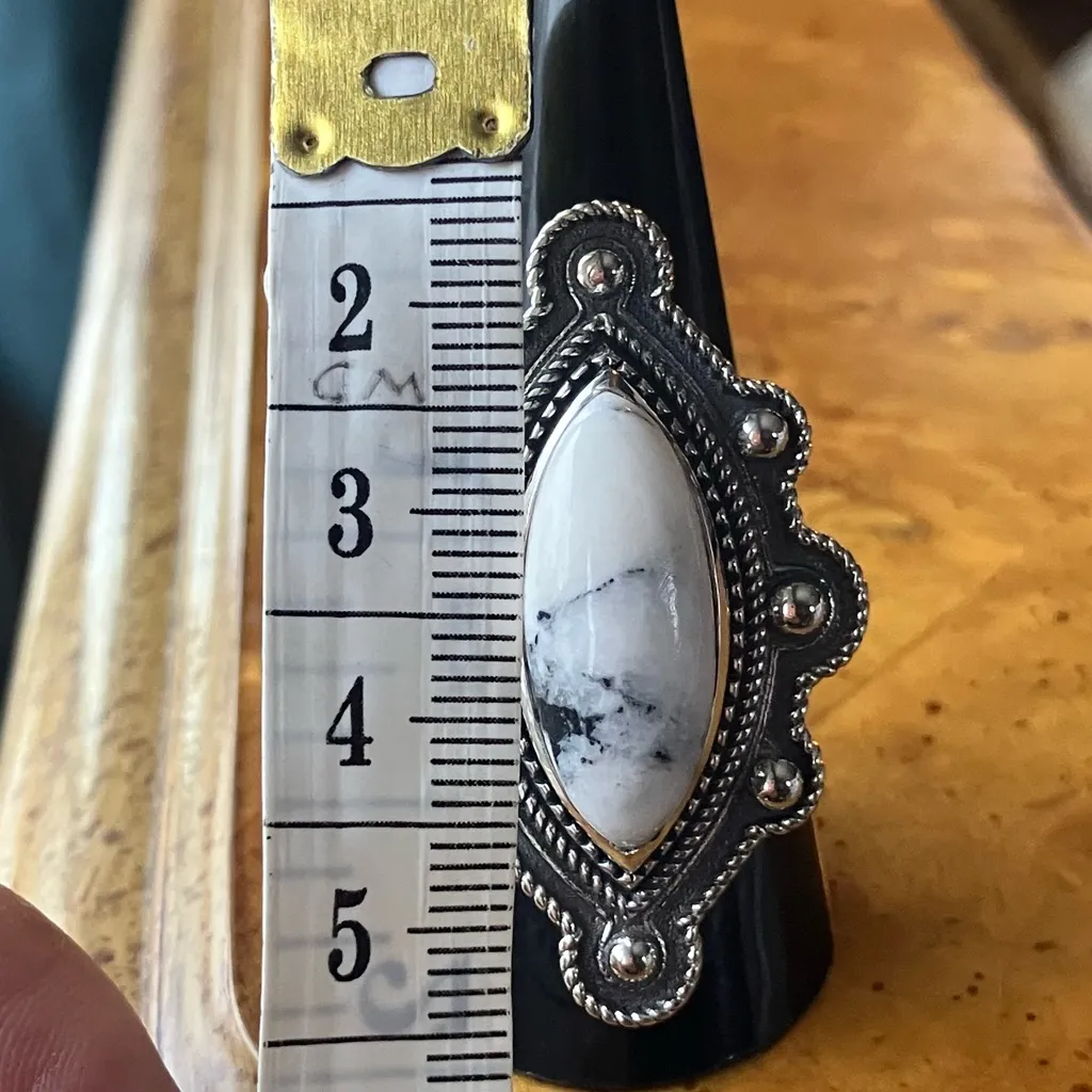 White Buffalo Turquoise Sterling Silver Ring Size 9 - Image 7