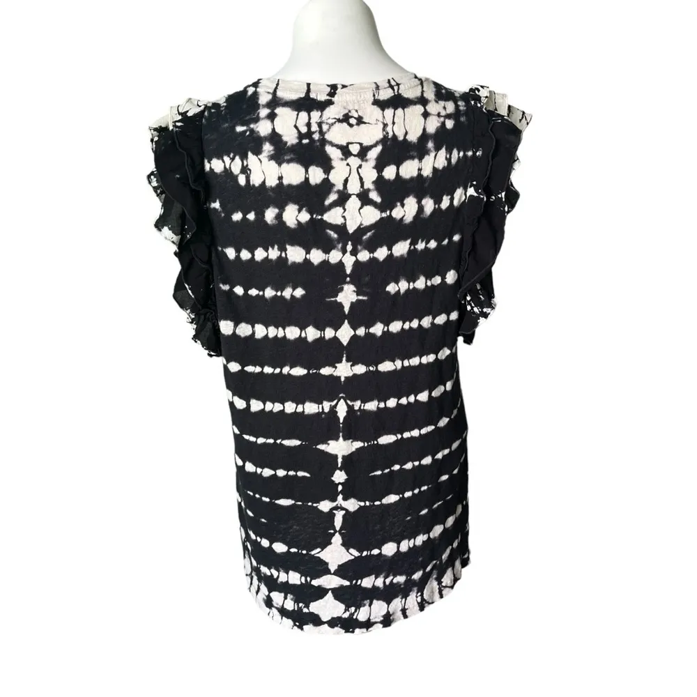 YFB Young, Fabulous, Broke Tie Dye Flutter Sleeve Linen Top Black/White, Sz M - Image 2